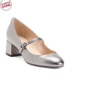 STUART WEITZMAN Gunmetal Made In Spain Leather Gabby 45 Mary Jane Heels